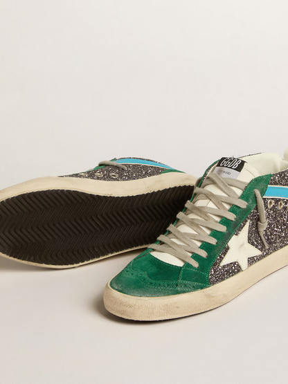 Golden Goose Mid Star Sneaker c Suede & Glitter Combo - Green Unisex Streetwear Limited Edition