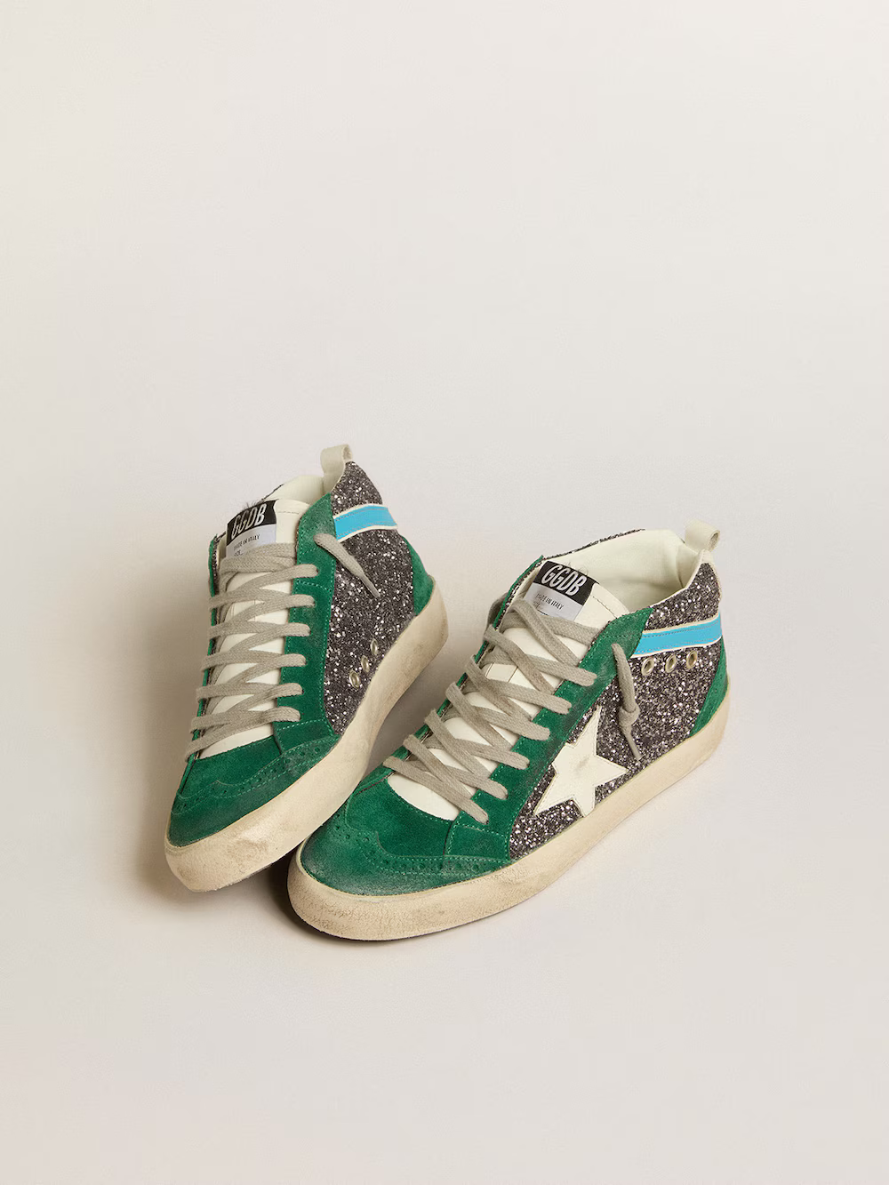 Golden Goose Mid Star Sneaker c Suede & Glitter Combo - Green Unisex Streetwear Limited Edition