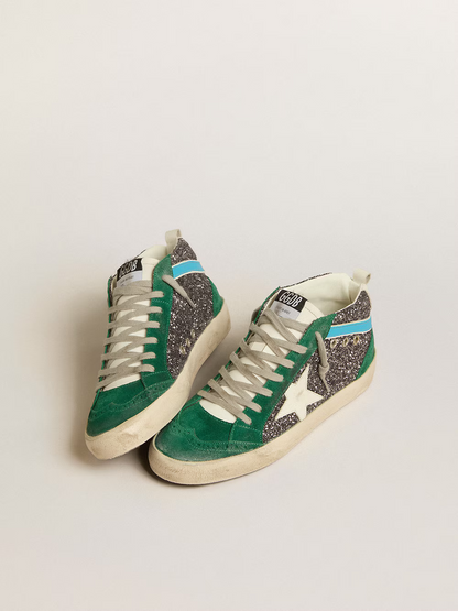Golden Goose Mid Star Sneaker c Suede & Glitter Combo - Green Unisex Streetwear Limited Edition