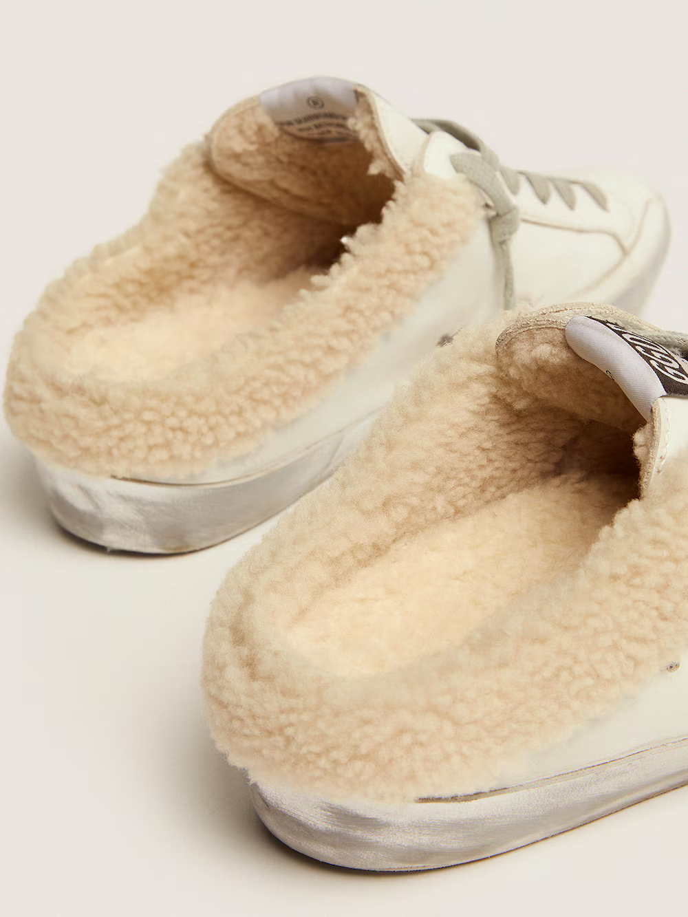 Golden Goose Shearling Slide Super-star Sneaker With Glitter Star - White Unisex Streetwear Limited Edition