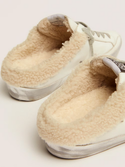 Golden Goose Shearling Slide Super-star Sneaker With Glitter Star - White Unisex Streetwear Limited Edition
