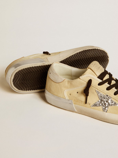 Golden Goose Super-star Ltd c Suede With Glitter Star - Beige Unisex Streetwear Limited Edition