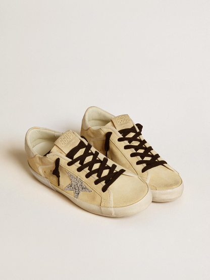Golden Goose Super-star Ltd c Suede With Glitter Star - Beige Unisex Streetwear Limited Edition