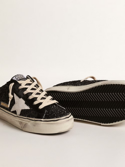 Golden Goose Super-star Slide Mule In Glitter Sneakers - Black Unisex Streetwear Limited Edition