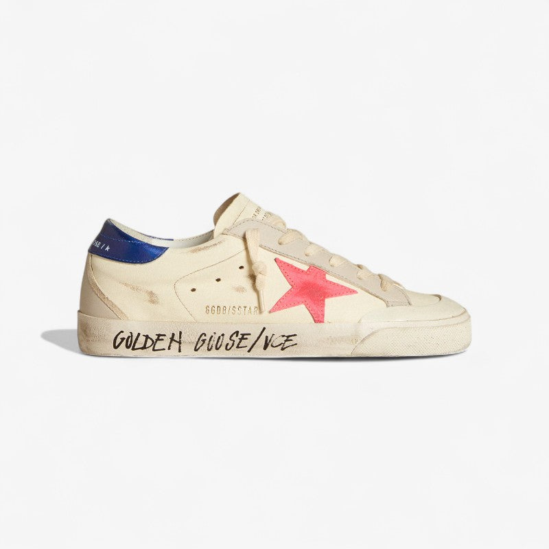 Golden Goose Super-star c Ivory With Fuchsia Star - Blue Unisex Streetwear Limited Edition