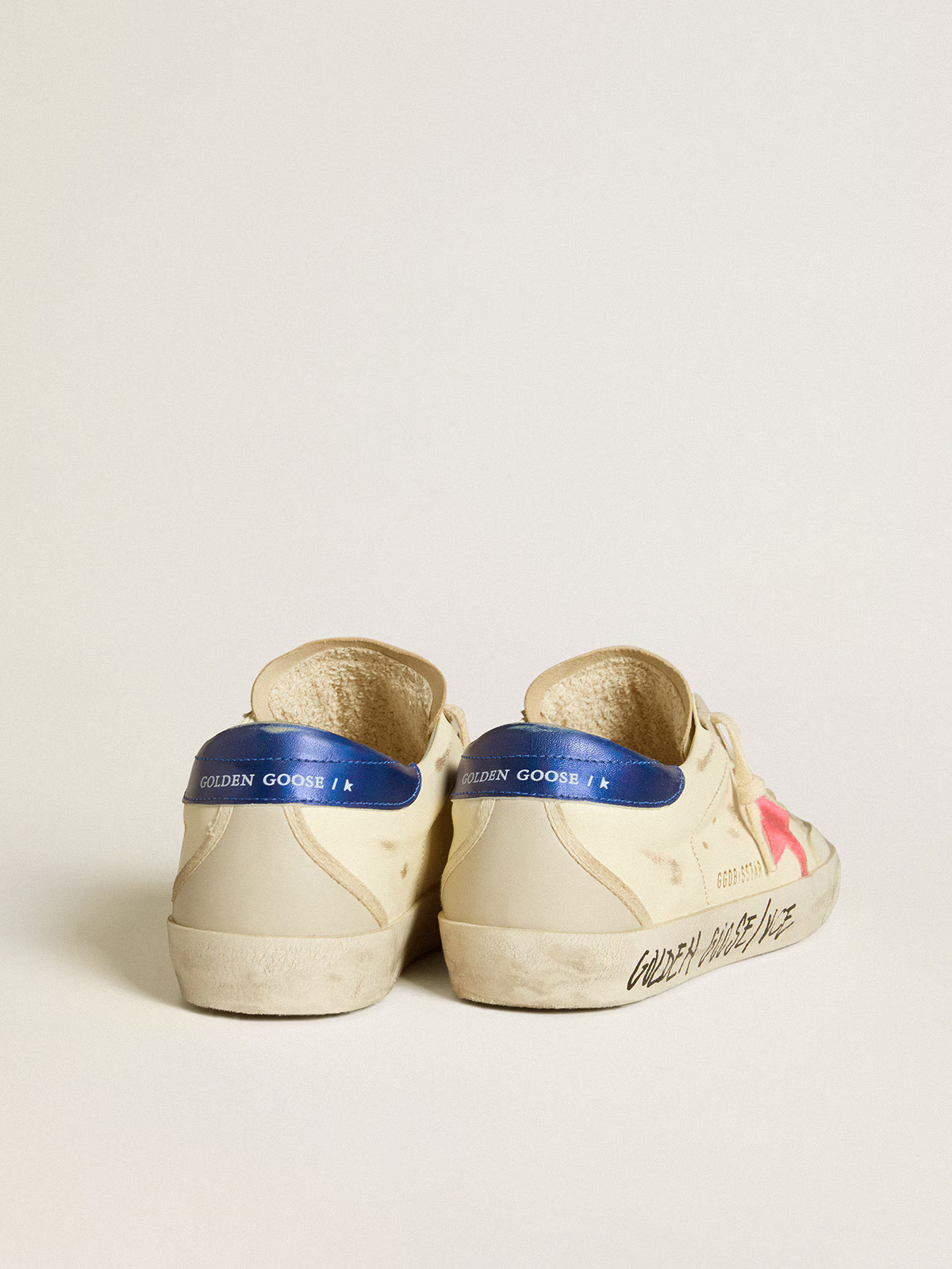 Golden Goose Super-star c Ivory With Fuchsia Star - Blue Unisex Streetwear Limited Edition