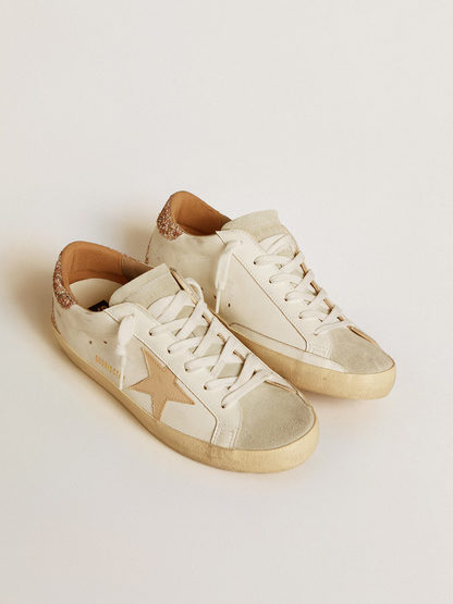 Golden Goose Superstar c Leather With Pink Glitter Heel Sneakers - White Unisex Streetwear Limited Edition