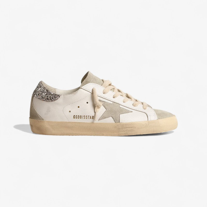 Golden Goose Superstar c Leather With Silver Glitter Heel - White Unisex Streetwear Limited Edition
