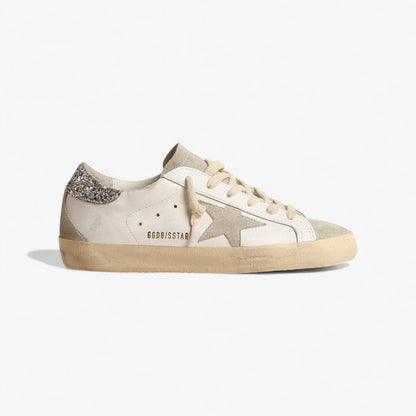 Golden Goose Superstar c Leather With Silver Glitter Heel - White Unisex Streetwear Limited Edition