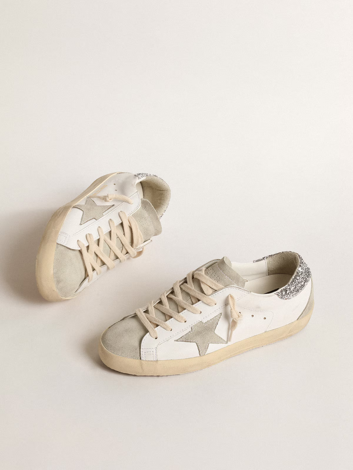 Golden Goose Superstar c Leather With Silver Glitter Heel - White Unisex Streetwear Limited Edition