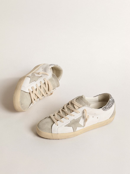 Golden Goose Superstar c Leather With Silver Glitter Heel - White Unisex Streetwear Limited Edition