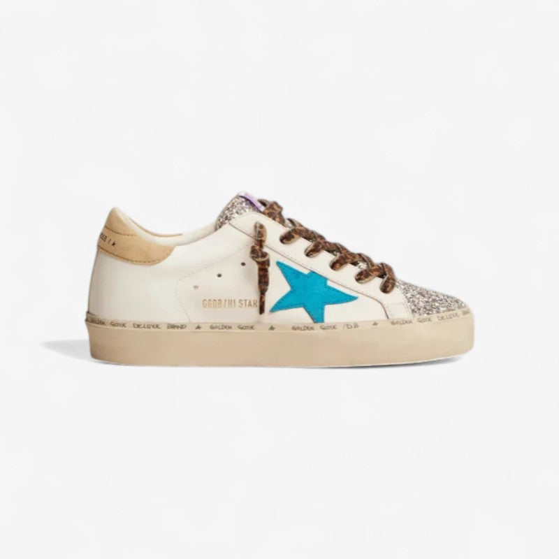 Hi Star Ltd Sneakers With Silver Glitter Tongue And Cyan-blue Suede Star Unisex Streetwear Limited Edition