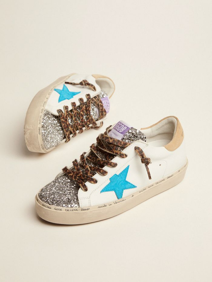 Hi Star Ltd Sneakers With Silver Glitter Tongue And Cyan-blue Suede Star Unisex Streetwear Limited Edition