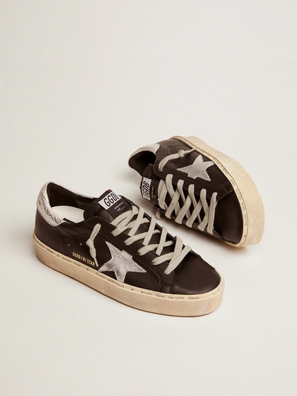 Hi Star Sneakers In Leather With Silver Laminated Leather Star - Black Unisex Streetwear Limited Edition