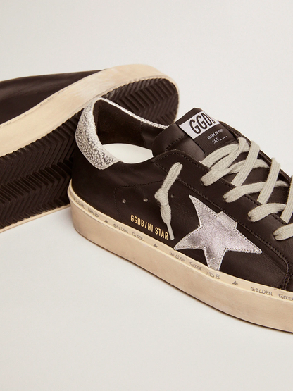 Hi Star Sneakers In Leather With Silver Laminated Leather Star - Black Unisex Streetwear Limited Edition