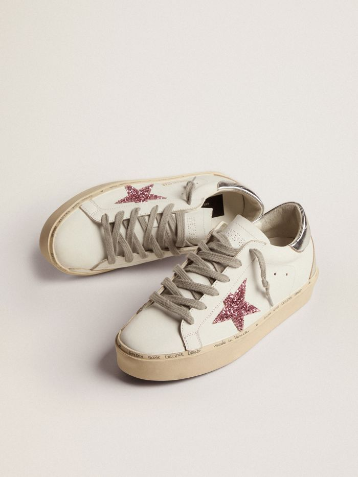 Hi Star Sneakers With Silver Laminated Leather Heel Tab And Glitter Star - Pink Unisex Streetwear Limited Edition