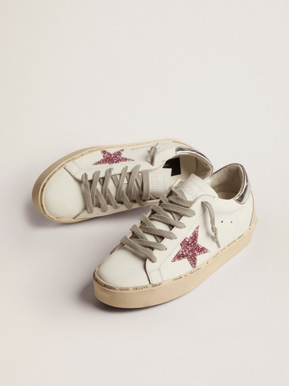 Hi Star Sneakers With Silver Laminated Leather Heel Tab And Glitter Star - Pink Unisex Streetwear Limited Edition
