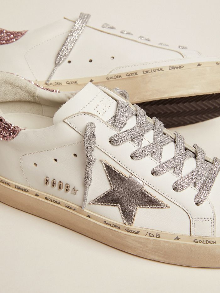 Hi Star Sneakers With Silver Laminated Leather Star And Quartz-pink Glitter Heel Tab Unisex Streetwear Limited Edition