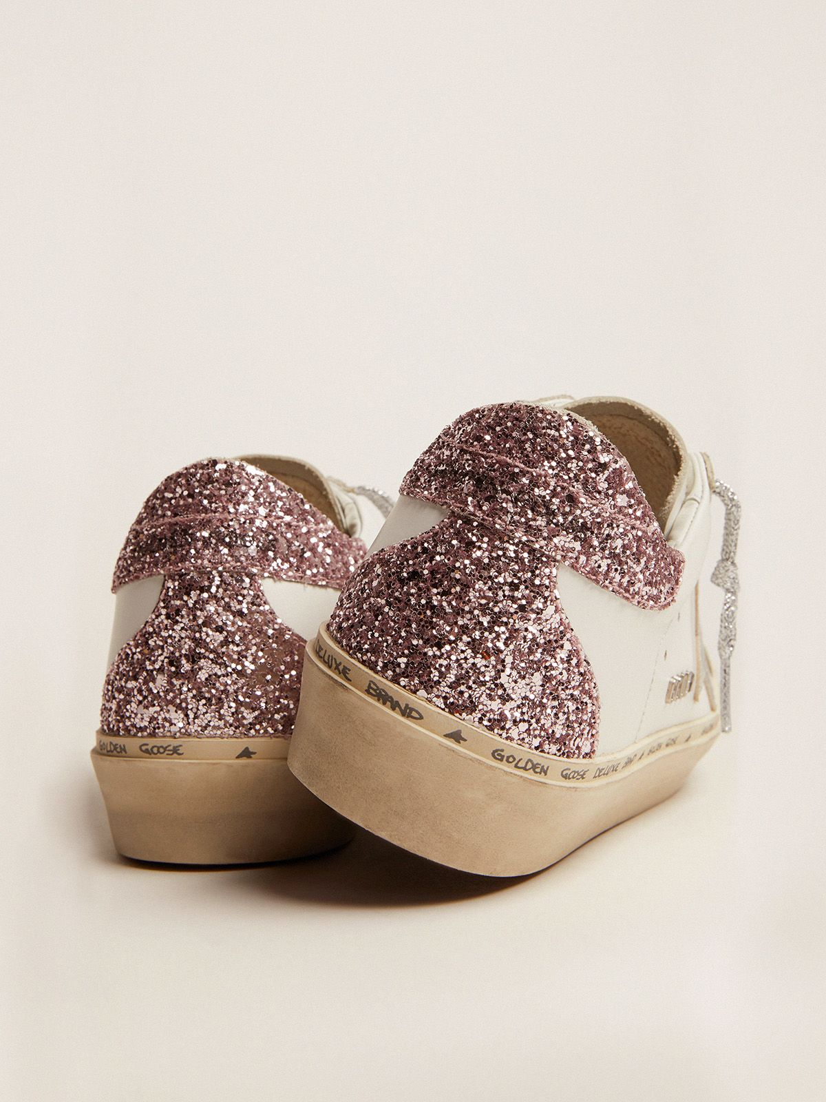 Hi Star Sneakers With Silver Laminated Leather Star And Quartz-pink Glitter Heel Tab Unisex Streetwear Limited Edition