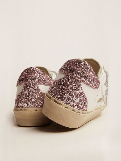 Hi Star Sneakers With Silver Laminated Leather Star And Quartz-pink Glitter Heel Tab Unisex Streetwear Limited Edition