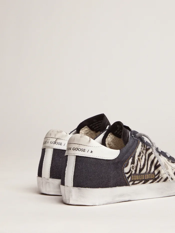 Lab Limited Edition Super-star Sneakers In Denim, Zebra-print Pony Skin And Suede Unisex Streetwear Limited Edition