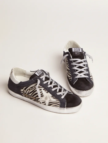 Lab Limited Edition Super-star Sneakers In Denim, Zebra-print Pony Skin And Suede Unisex Streetwear Limited Edition
