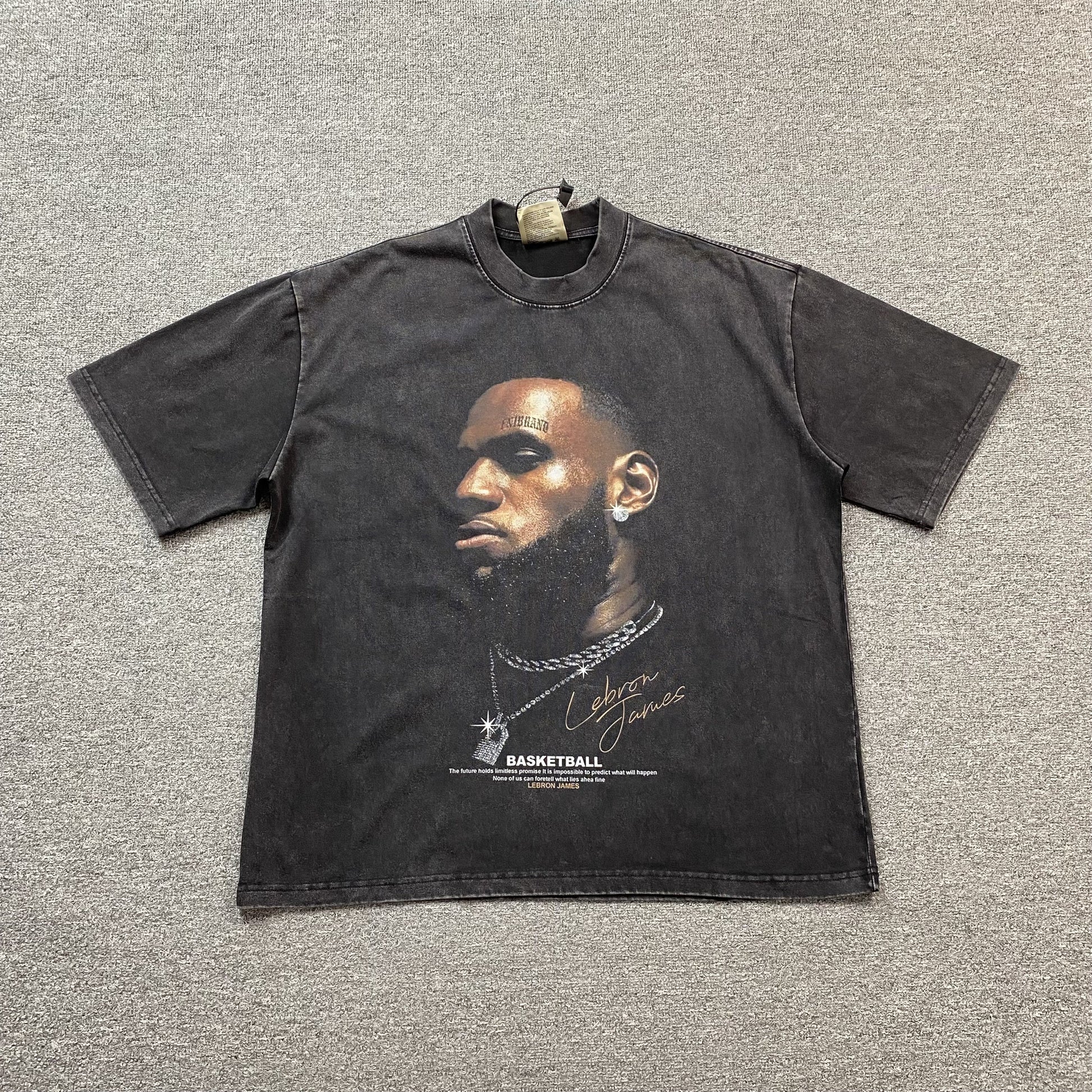 LEBRON James Vintage Graphic Tee Dark T-Shirt - Grey Unisex Streetwear Limited Edition - The LEBRON JAMES VINTAGE GRAPHIC TEE DARK GREY - REPLICA is the perfect blend of
