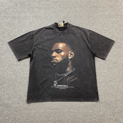 LEBRON James Vintage Graphic Tee Dark T-Shirt - Grey Unisex Streetwear Limited Edition - The LEBRON JAMES VINTAGE GRAPHIC TEE DARK GREY - REPLICA is the perfect blend of