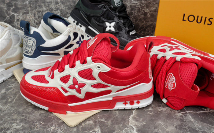 LOUIS Vuitton Lv Skate Sneaker Red - White Unisex Streetwear Limited Edition - The LOUIS VUITTON LV SKATE SNEAKER RED WHITE - REPLICA is a bold and vibrant