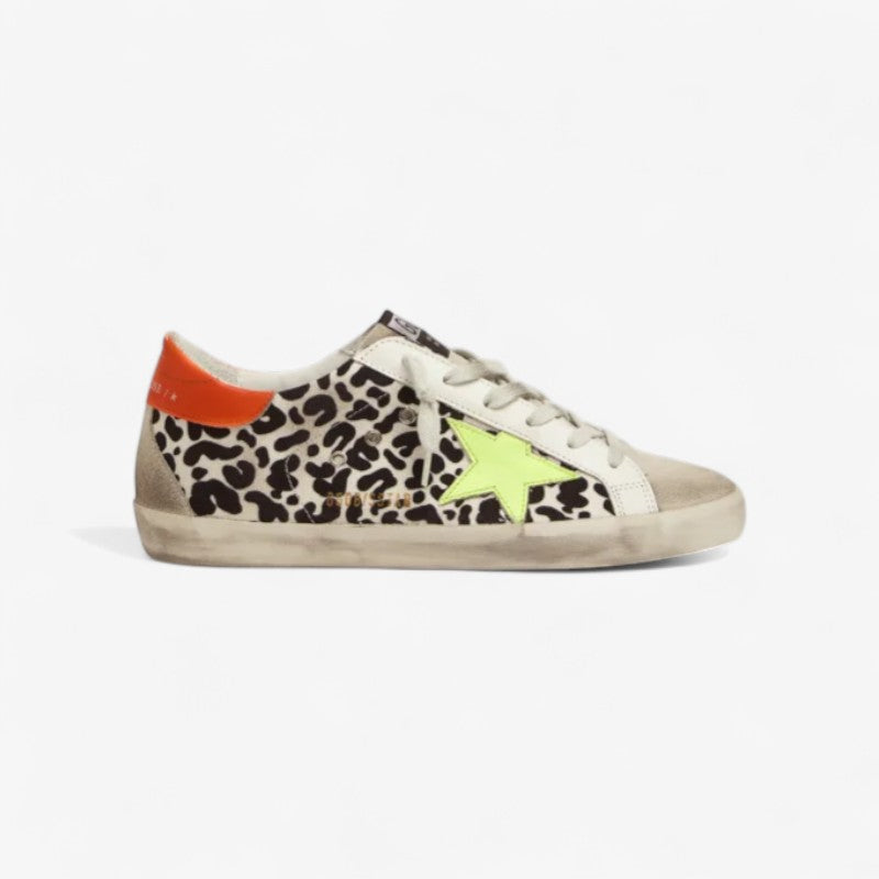 Leopard-print And Neon Super-star Sneakers - Black Unisex Streetwear Limited Edition