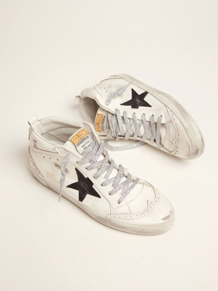 Mid-star Sneakers With Laminated Heel Tab And Glittery Laces - Black Unisex Streetwear Limited Edition