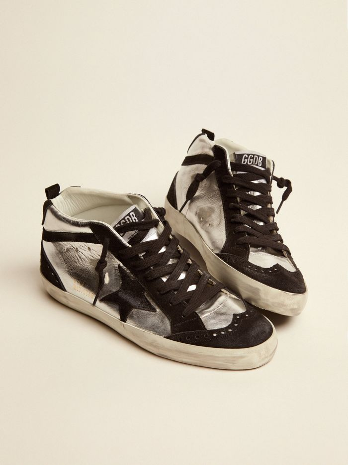 Mid Star Ltd Sneakers In Silver Laminated Leather And Suede - Black Unisex Streetwear Limited Edition