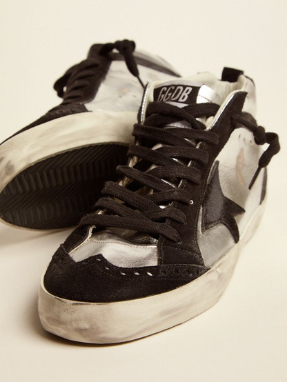 Mid Star Ltd Sneakers In Silver Laminated Leather And Suede - Black Unisex Streetwear Limited Edition