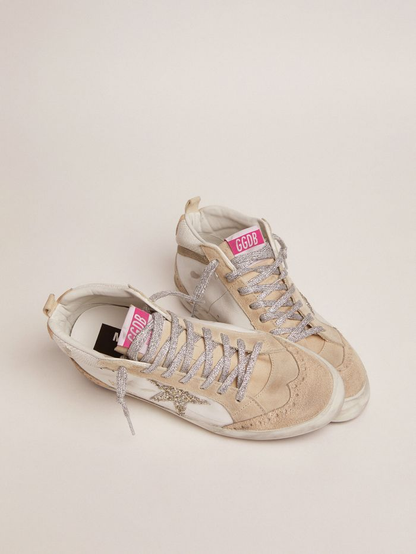 Mid Star Ltd Sneakers With Light Glitter Star And Snake-print Leather Insert - Green Unisex Streetwear Limited Edition