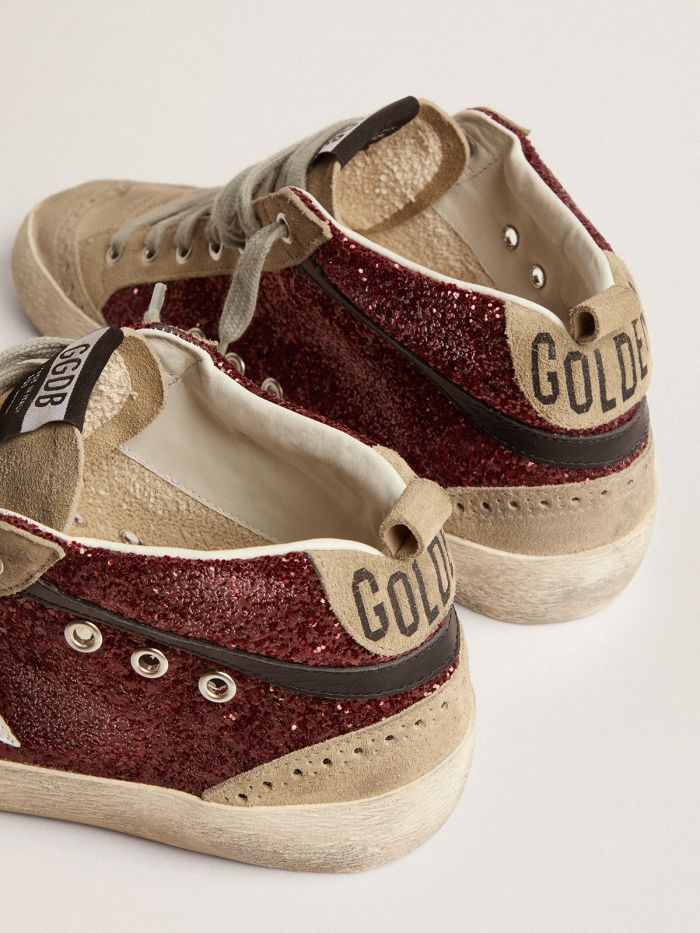 Mid Star Sneakers In Burgundy Glitter With Dove-gray Suede Inserts And Leather Star - White Unisex Streetwear Limited Edition