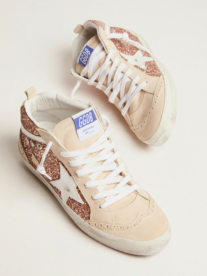 Mid Star Sneakers With Pink-gold Glitter Unisex Streetwear Limited Edition