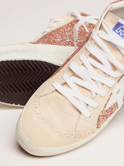 Mid Star Sneakers With Pink-gold Glitter Unisex Streetwear Limited Edition