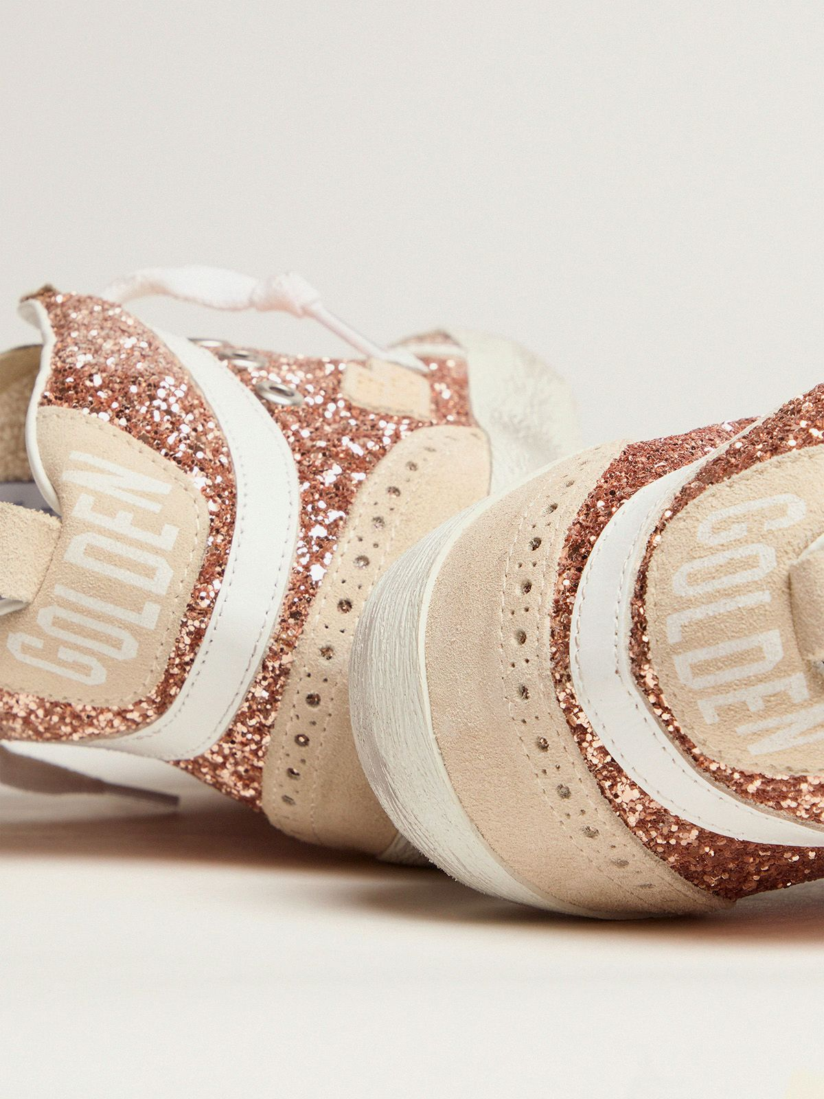 Mid Star Sneakers With Pink-gold Glitter Unisex Streetwear Limited Edition