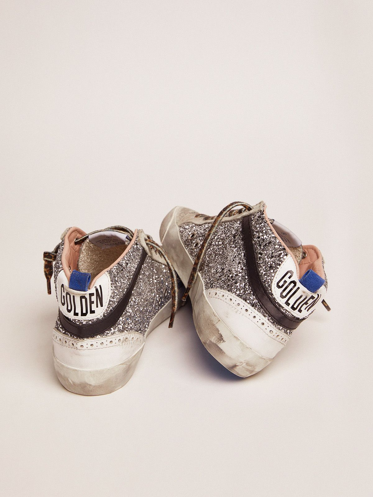 Mid Star Sneakers With Silver Glitter Upper And Pale Star - Pink Unisex Streetwear Limited Edition