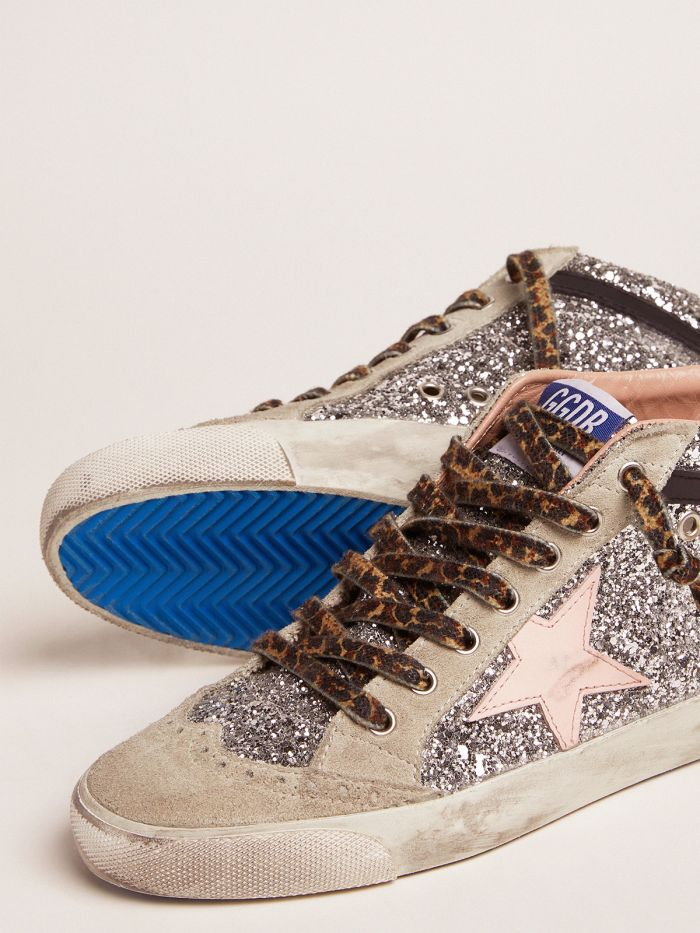 Mid Star Sneakers With Silver Glitter Upper And Pale Star - Pink Unisex Streetwear Limited Edition