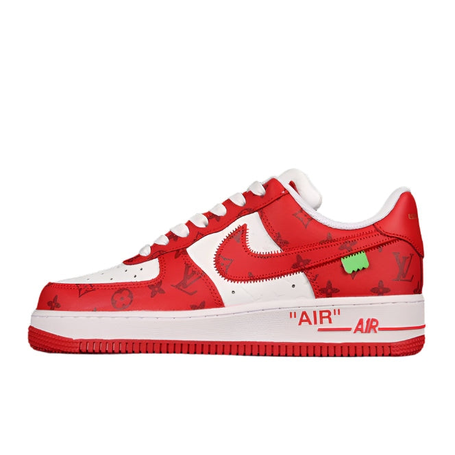 NIKE Air Force 1 - Louis Vuitton Virgil Abloh Red Sneakers - White Unisex Streetwear Limited Edition - Step into the ultimate fusion of luxury and streetwear with the NIKE AIR FORCE 1