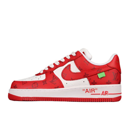 NIKE Air Force 1 - Louis Vuitton Virgil Abloh Red Sneakers - White Unisex Streetwear Limited Edition - Step into the ultimate fusion of luxury and streetwear with the NIKE AIR FORCE 1