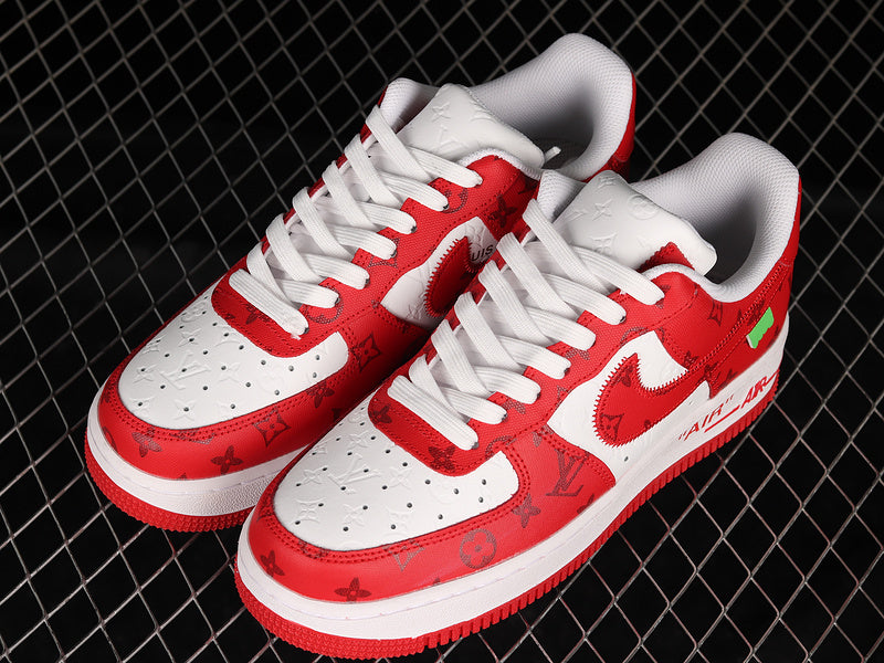 NIKE Air Force 1 - Louis Vuitton Virgil Abloh Red Sneakers - White Unisex Streetwear Limited Edition - Step into the ultimate fusion of luxury and streetwear with the NIKE AIR FORCE 1