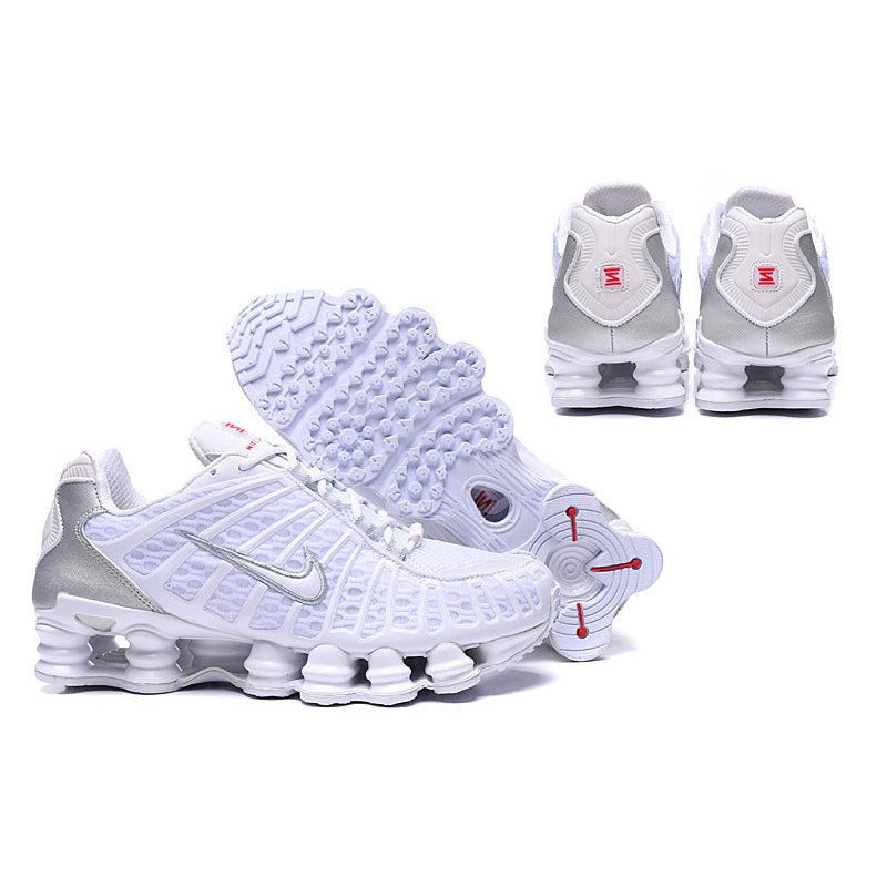 NIKE Sho - Tl - Metallic Silver - White Unisex Streetwear Limited Edition - The NIKE SHOX TL x WHITE METALLIC SILVER - REPLICA blends futuristic design with high-performance