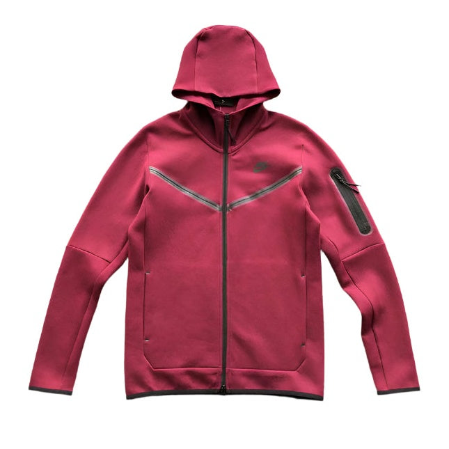 NIKE Tech Fleece Hoodie - Burgundy - Red Unisex Streetwear Limited Edition - The NIKE TECH FLEECE HOODIE BURGUNDY - REPLICA combines modern sportswear innovation with bold streetwear