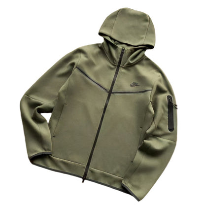 NIKE Tech Fleece Hoodie - Army - Green Unisex Streetwear Limited Edition - The NIKE TECH FLEECE HOODIE ARMY GREEN - REPLICA is a perfect blend of modern