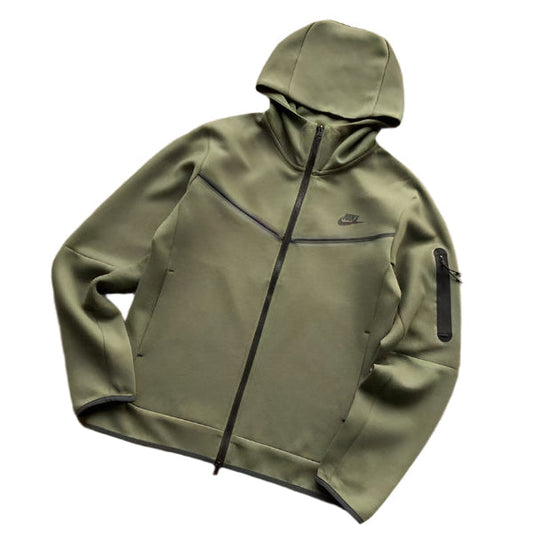 NIKE Tech Fleece Hoodie - Army - Green Unisex Streetwear Limited Edition - The NIKE TECH FLEECE HOODIE ARMY GREEN - REPLICA is a perfect blend of modern