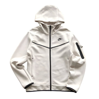 NIKE Tech Fleece Hoodie - Creamy - White Unisex Streetwear Limited Edition - The NIKE TECH FLEECE HOODIE CREAMY WHITE - REPLICA merges modern sportswear innovation with sleek,