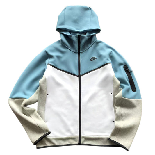 NIKE Tech Fleece Hoodie - Baby Blue - Grey - - White Unisex Streetwear Limited Edition - The NIKE TECH FLEECE HOODIE BABY BLUE/GREY/WHITE - REPLICA combine modern athletic functionality with a