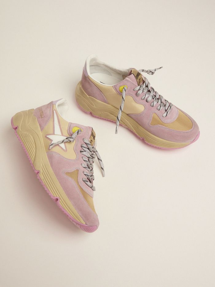 Pastel Pink Running Sole Sneakers With Star - White Unisex Streetwear Limited Edition